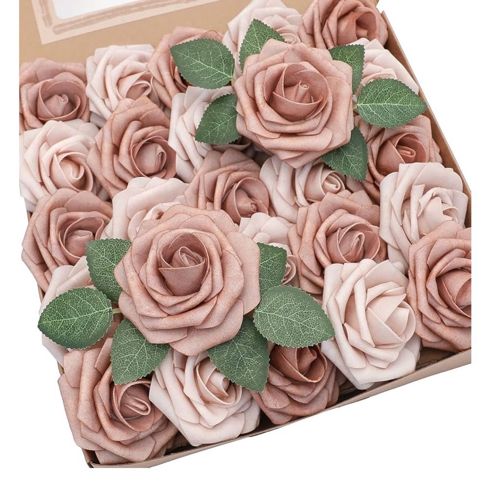 25 Count Warm Taupe & Nude Roses Wedding Bouquet Centerpiece Beige Flowers New